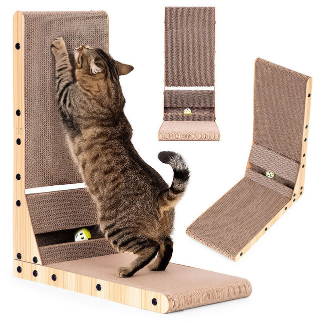 FURVEO - Cardboard Corner Cat Scratcher Bed with Toy Petsi