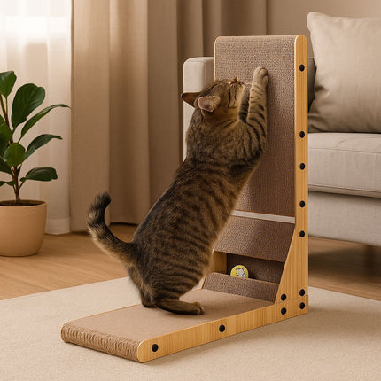 FURVEO - Cardboard Corner Cat Scratcher Bed med leketøy Petsi