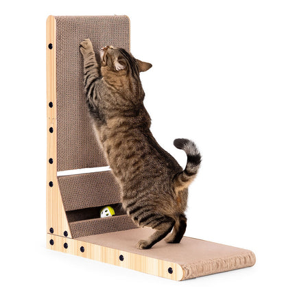 FURVEO - Cardboard Corner Cat Scratcher Bed med leketøy Petsi