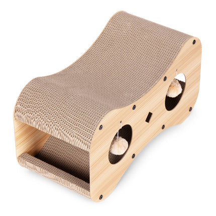 FURVEO - Kartong katteskraper med hus, seng og hengende Pom-Poms Petsi