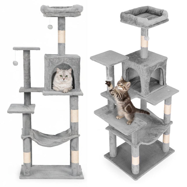 FURVEO - Cat Scratching Post Tower with Hammock, 146 cm, Gray