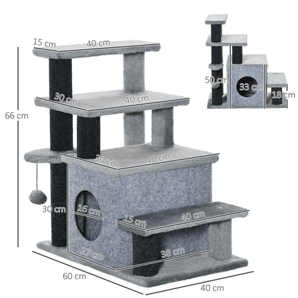 PAWROOM - Pet Stairs 3/4-Trinns Kattetrapper Med Sovehule Og Hengende Lekeball Sponplate Plysj
