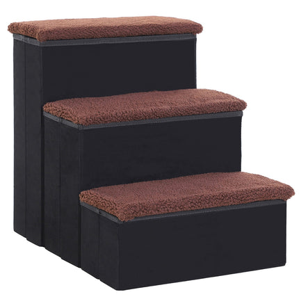 PAWROOM - Pet Stairs Sammenleggbare Kattetrapper/Hundetrapper Med 3 Trinn Og Oppbevaringsplass, For Katter Og Hunder, Mdf, Svart, 40X54X48Cm