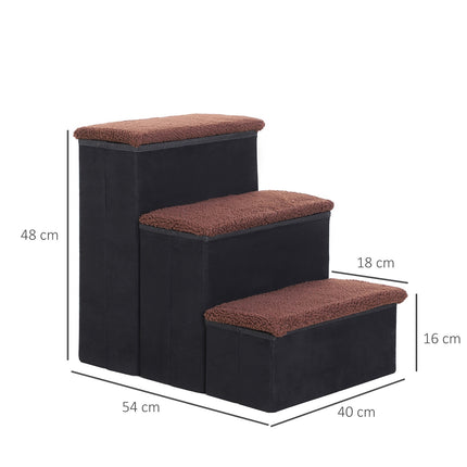 PAWROOM - Pet Stairs Sammenleggbare Kattetrapper/Hundetrapper Med 3 Trinn Og Oppbevaringsplass, For Katter Og Hunder, Mdf, Svart, 40X54X48Cm