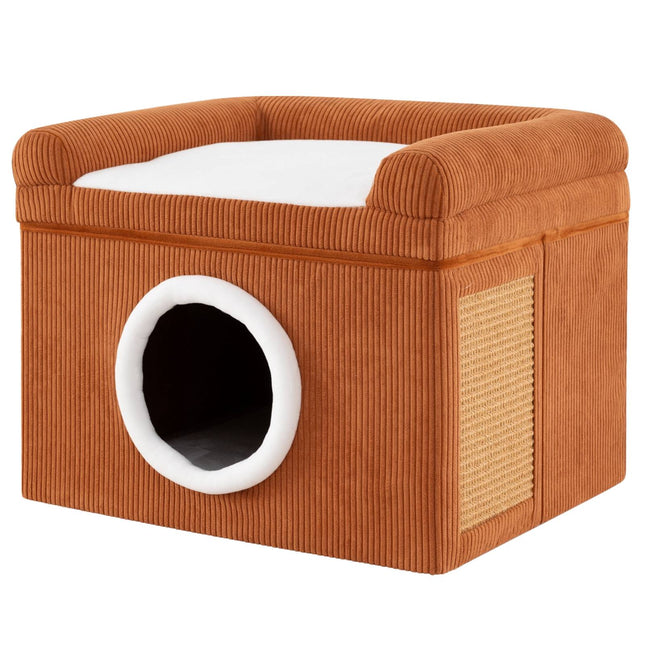 PAWROOM - Sammenleggbart kattehus med sisal kloremette og -pute, brun