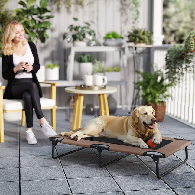 PAWROOM - Portable Elevated Dog Bed, Raised Pet Bed with Breathable Mesh, for Large Dogs, Coffee