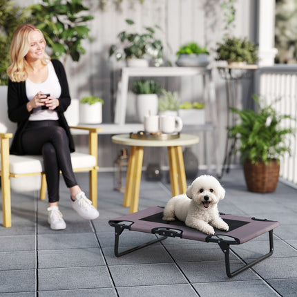 PAWROOM - Forhøyet Hundeseng Sammenleggbar Kjæledyrseng Utendørs Hundeseng med Mesh Design Pustende for små og mellomstore hunder Kaffe Oxford 75 x 51 x 18 cm