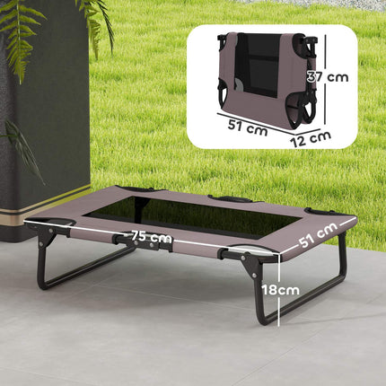 PAWROOM - Forhøyet Hundeseng Sammenleggbar Kjæledyrseng Utendørs Hundeseng med Mesh Design Pustende for små og mellomstore hunder Kaffe Oxford 75 x 51 x 18 cm