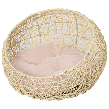 PAWROOM - Katteseng Laget Av Rotting Komfortabel Kattehule Med Pute, Kattekurv Og Hundeseng, Beige, Ø56X35Cm