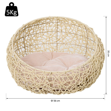 PAWROOM - Katteseng Laget Av Rotting Komfortabel Kattehule Med Pute, Kattekurv Og Hundeseng, Beige, Ø56X35Cm