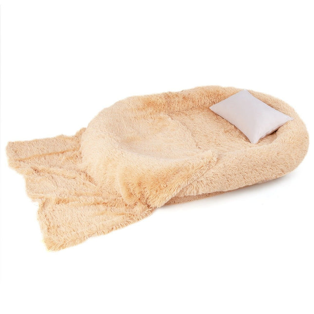 PAWROOM - Fluffy dog bed for people & dogs with washable dog blanket 171 x 115 cm brown