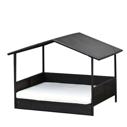 PAWROOM - Hundehus I Rotting Med Pute, Husformet Hundeseng, Utendørs Hundehus, Stålramme, Pp, Kaffebrun, 98 X 69 X 73 Cm