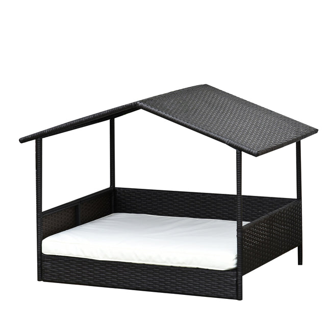 PAWROOM - Outdoor rattan dog house with cushion, 98 x 69 x 73 cm
