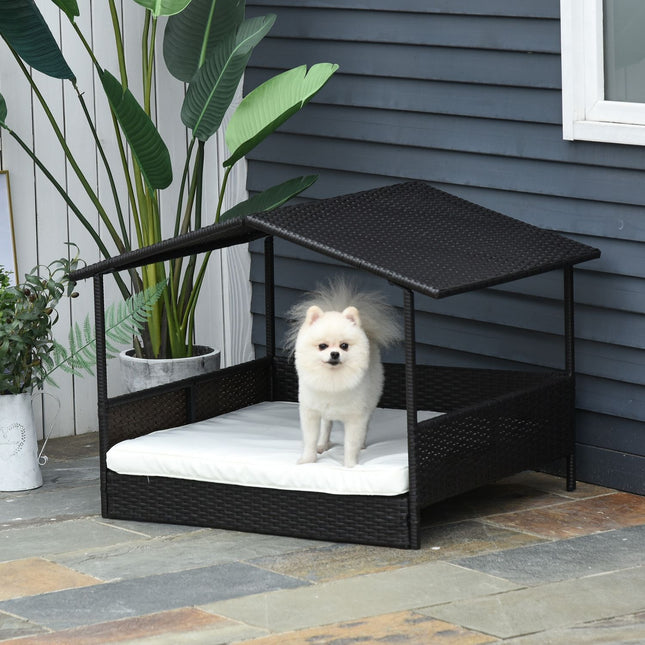 PAWROOM - Outdoor rattan dog house with cushion, 98 x 69 x 73 cm