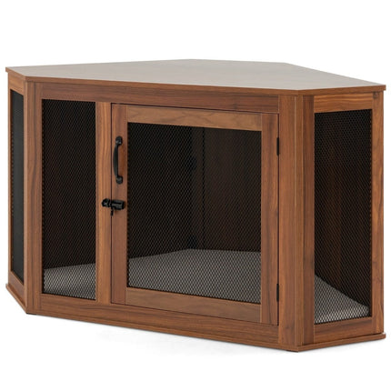 PAWROOM - Hjørnekasse for hundekennel med skjermdør og pute 114 x 59 x 67 cm Brun