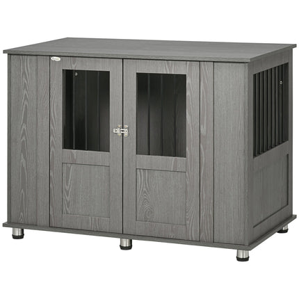 PAWROOM - Hundebur Til Hjemmet, Hundebur, Innendørs Hundekennel Med Lås, Magnetisk Dør, Hundehus Med Vindu, Hundeboks For Ekstra Store Hunder, Grå, 116 X 60 X 87 Cm