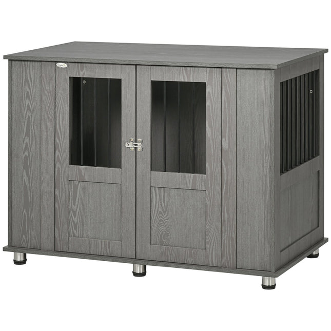 PAWROOM - Hundebur Til Hjemmet, Hundebur, Innendørs Hundekennel Med Lås, Magnetisk Dør, Hundehus Med Vindu, Hundeboks For Ekstra Store Hunder, Grå, 116 X 60 X 87 Cm