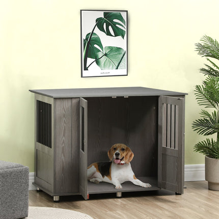 PAWROOM - Hundebur Til Hjemmet, Hundebur, Innendørs Hundekennel Med Lås, Magnetisk Dør, Hundehus Med Vindu, Hundeboks For Ekstra Store Hunder, Grå, 116 X 60 X 87 Cm