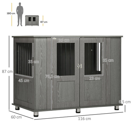 PAWROOM - Hundebur Til Hjemmet, Hundebur, Innendørs Hundekennel Med Lås, Magnetisk Dør, Hundehus Med Vindu, Hundeboks For Ekstra Store Hunder, Grå, 116 X 60 X 87 Cm