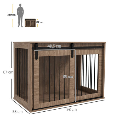 PAWROOM - Hundebur Hundeboks Med Skyvedør, Innendørs Hundehus Med Trelook, Låsing, For Store Hunder Opptil 30 Kg, 98 X 58 X 67 Cm, Valnøtt