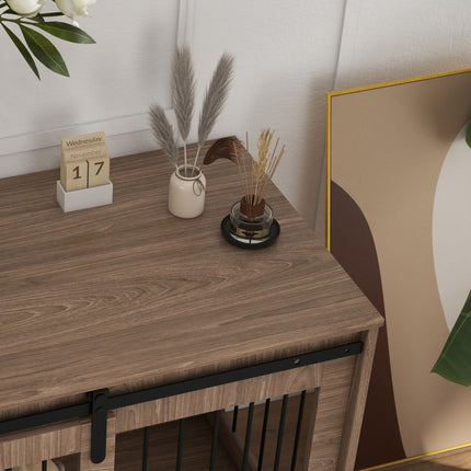 PAWROOM - Hundebur Hundeboks Med Skyvedør, Innendørs Hundehus Med Trelook, Låsing, For Store Hunder Opptil 30 Kg, 98 X 58 X 67 Cm, Valnøtt