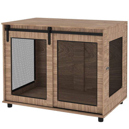 PAWROOM - Hundeburmøbler, hundeboks med 2 låsbare dører, sidebord til hjemmet, hundehus for store hunder under 30 kg, stål, 98 x 60 x 78 cm, valnøtt
