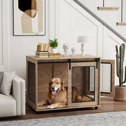 PAWROOM - Hundeburmøbler, hundeboks med 2 låsbare dører, sidebord til hjemmet, hundehus for store hunder under 30 kg, stål, 98 x 60 x 78 cm, valnøtt
