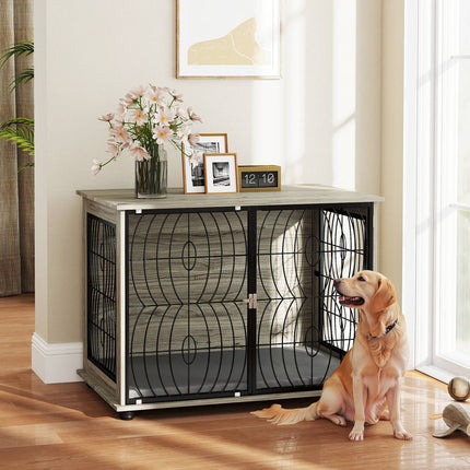 PAWROOM - Indoor dog box with cushion and window - large, grey