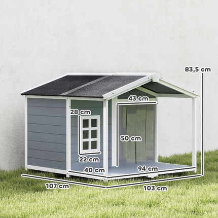 PAWROOM - Utendørs hundehus med veranda, værbestandig, enkel å rengjøre