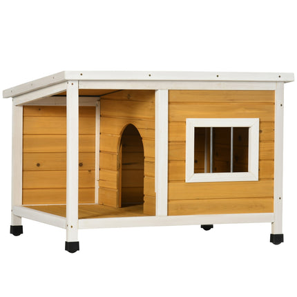 PAWROOM - Hundehus Gran Wood Hundehus Med Uteplass Og Hengslet Tak For Små Hunder Innendørs/Utendørs Orange