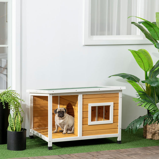 PAWROOM - Hundehus Gran Wood Hundehus Med Uteplass Og Hengslet Tak For Små Hunder Innendørs/Utendørs Orange