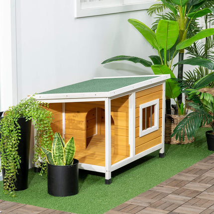 PAWROOM - Hundehus Gran Wood Hundehus Med Uteplass Og Hengslet Tak For Små Hunder Innendørs/Utendørs Orange