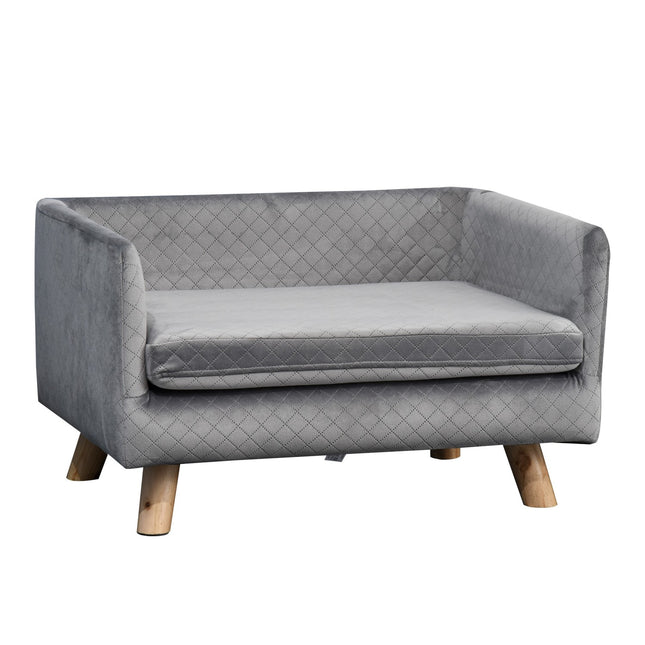 PAWROOM - Velvet sofa for small dogs, wooden legs, grey