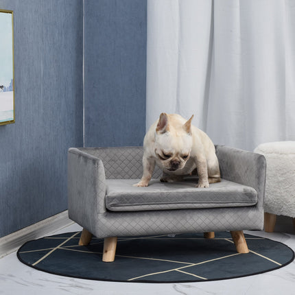 PAWROOM - Hundesofa Velvet Touch Pet Sofa For Små Hunder Opptil 8 Kg, Med Treben, Grå, 64X45X36Cm
