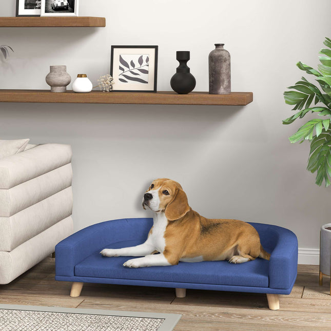 PAWROOM - Dog Sofa Bed, Eucalyptus Wood, 98 x 67 x 25 cm, Blue