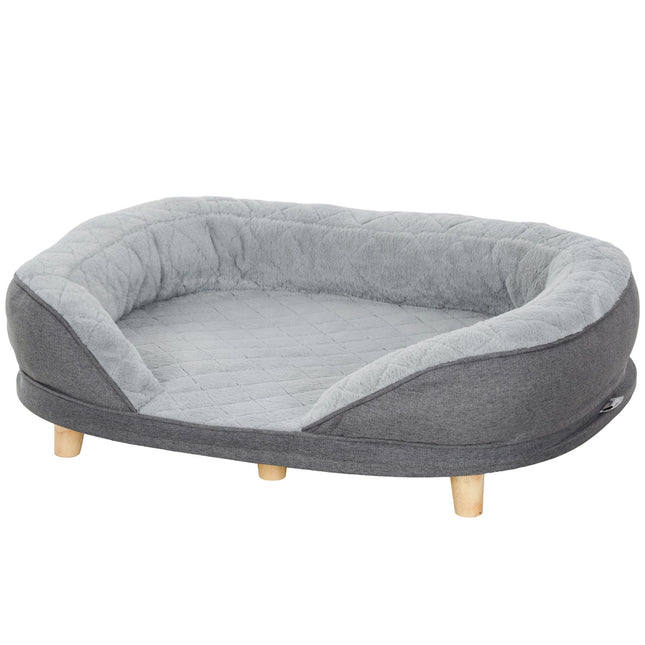 PAWROOM - Gray dog sofa - washable cover, backrest, wooden legs