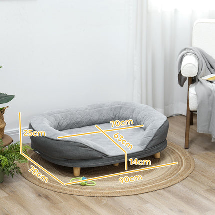 PAWROOM - Hundesofa Kjæledyrsofa med ryggstøtte og treben, vaskbart trekk for middels hunder under 25 kg grå