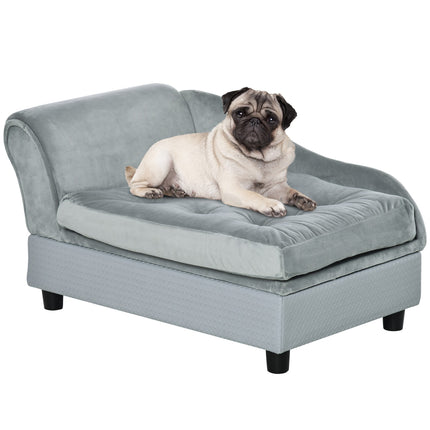 PAWROOM - Hundesofa Plysj Hundeseng Med Matte Og Oppbevaringsplass, Naturlig Tre, Lyseblå, 76X45X41,5 Cm