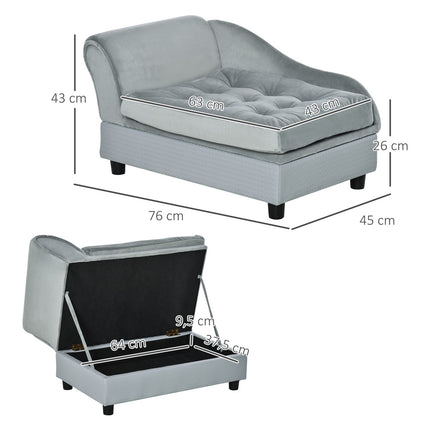 PAWROOM - Hundesofa Plysj Hundeseng Med Matte Og Oppbevaringsplass, Naturlig Tre, Lyseblå, 76X45X41,5 Cm