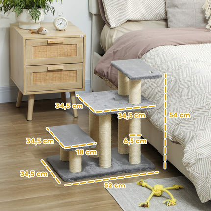 PAWROOM - Kjæledyrtrapp, 3 trinn, 54 cm, klorestolper i sisal