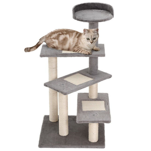 PAWROOM - Klatretre For Katter Leke- Og Skrapestolpe Med Trapper, 5 Nivåer, Beige/Grå, 48X48X99,5Cm