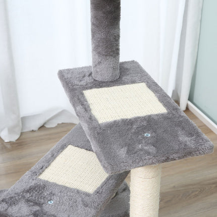 PAWROOM - Klatretre For Katter Leke- Og Skrapestolpe Med Trapper, 5 Nivåer, Beige/Grå, 48X48X99,5Cm