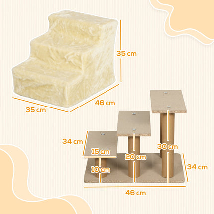 PAWROOM - Hundetrapper 3-trinns 35 cm dyretrapper med plysj-utseende kattetrapper for sengesofa Katter opptil 4,5 kg Beige