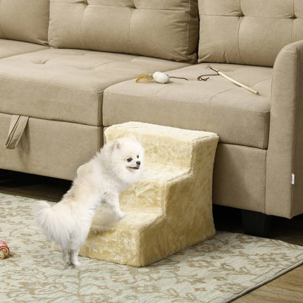 PAWROOM - Hundetrapper 3-trinns 35 cm dyretrapper med plysj-utseende kattetrapper for sengesofa Katter opptil 4,5 kg Beige