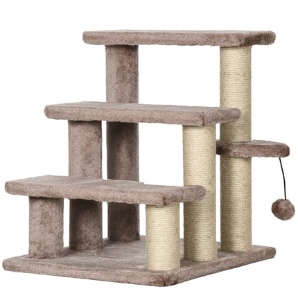 PAWROOM - Kattetrapper, dyretrapper for katter, hundetrapper, 3 trinn, med skrapestolper, lekeball, plysj, brun, 45x40x48cm