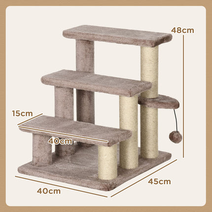 PAWROOM - Kattetrapper, dyretrapper for katter, hundetrapper, 3 trinn, med skrapestolper, lekeball, plysj, brun, 45x40x48cm
