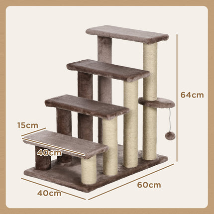 PAWROOM - Pet ladder with scratching post, plush, brown, 60x40x64 cm