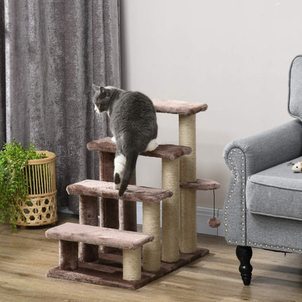 PAWROOM - Pet ladder with scratching post, plush, brown, 60x40x64 cm