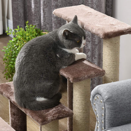 PAWROOM - Pet ladder with scratching post, plush, brown, 60x40x64 cm