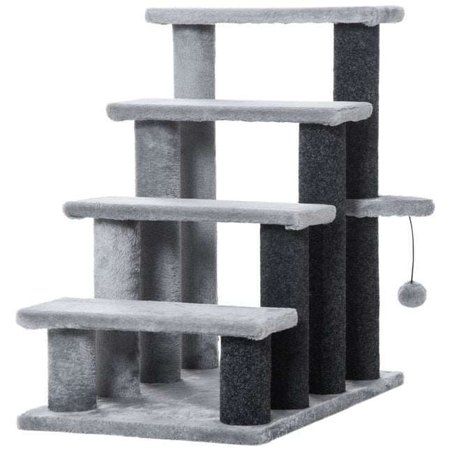 PAWROOM - Pet step with scratching post, 4 steps grey, 60x40x64 cm
